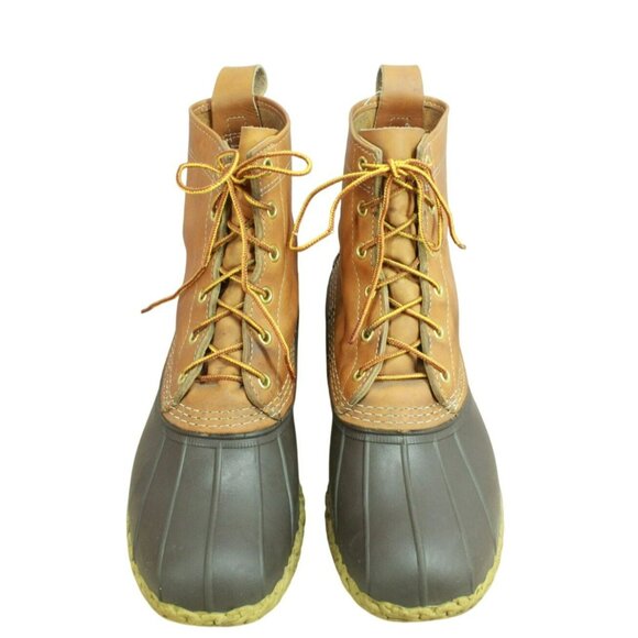 LL Bean Brown Leather 8" Lace Up Round Toe Unlined Ankle Duck Boots Size 8 M - Picture 2 of 10